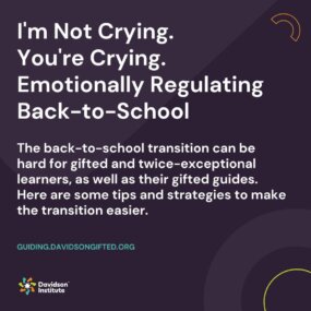 Whether you are a parent or guardian or you’re an educator or another type of professional working with gifted and twice-exceptional (2e) learners, the start of the school year is just as momentous for you as it is for your learner—just in different ways. 

Check out the latest issue of Guiding Gifted with the link in our bio.

#gifted #giftededucation